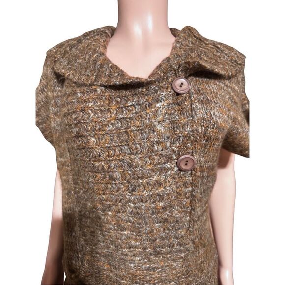 Pulp short sleeve wide placket coffee bean jumper knit pullover sweater M - Picture 4 of 7